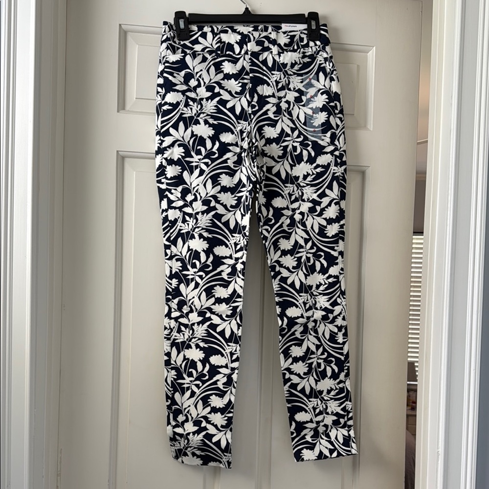 Old Navy Navy Blue and White Floral Pants
